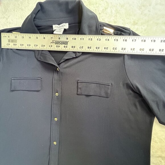 Carmen Woman Navy Blue Button-Up Shirt With Gold Accents 3/4 Sleeves Size 1X - Picture 5 of 7